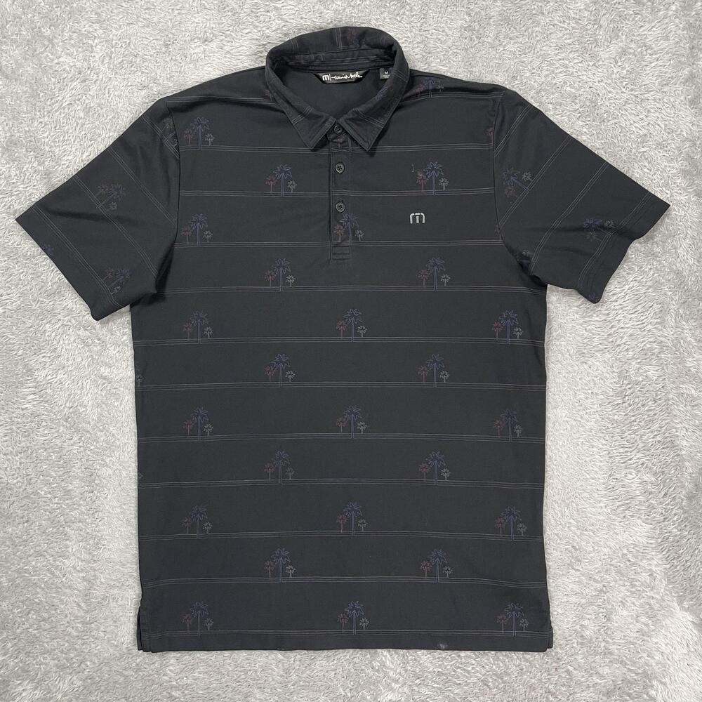 TravisMathew Polo Shirt Mens M Gray Palm Tree Striped Golf Pima Cotton Blend